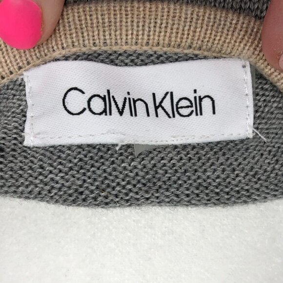 Calvin Klein Colorblock Poncho Creme grey  and Ivory neutral tones gold clasp OS - Picture 8 of 16